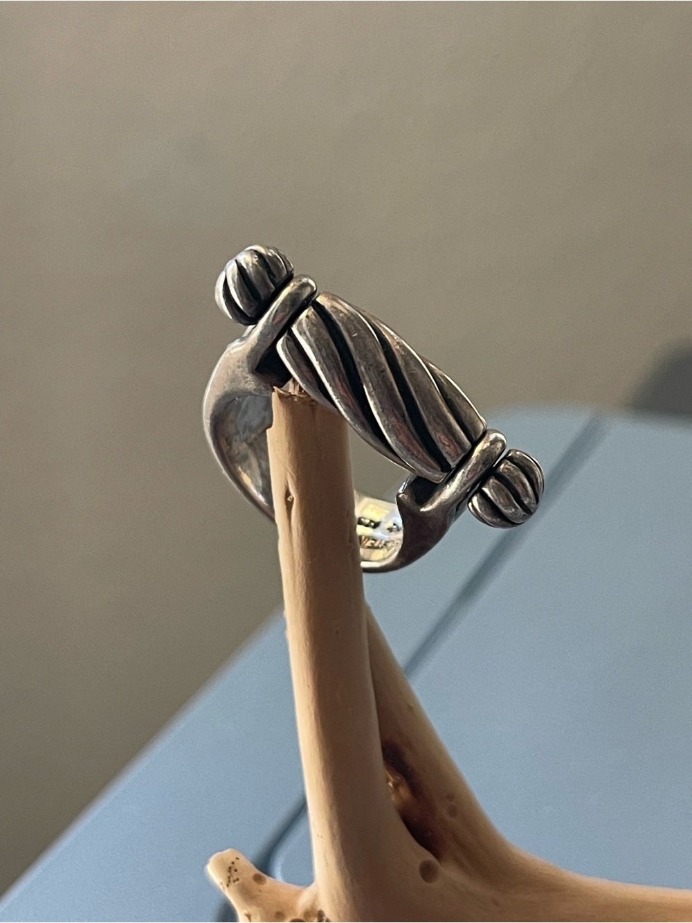 Sterling Silver Twisted Rope Statement Ring - Silver